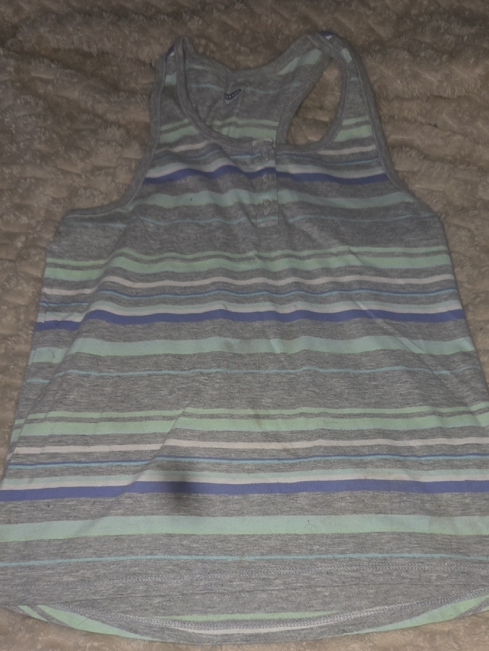 Girls Old Navy Grey Tee with Mint & Blue Stripes